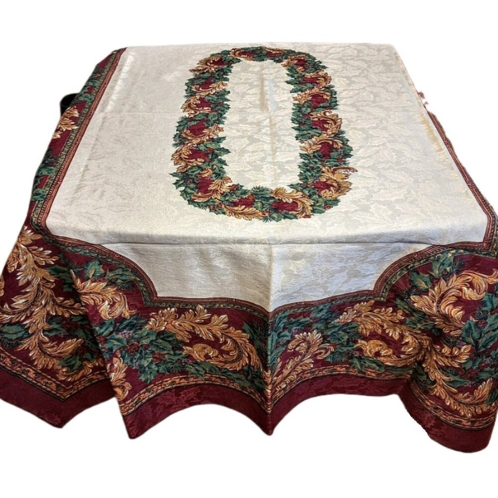 Elegant Damask Holiday Christmas Chateau Noel Rectangular Tablecloth 53” X 70”